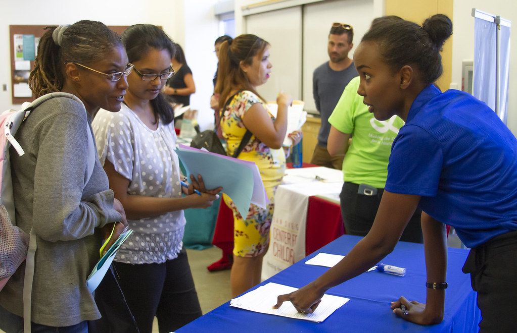 San Diego Continuing Education students’ network with child development employer during Job Fair