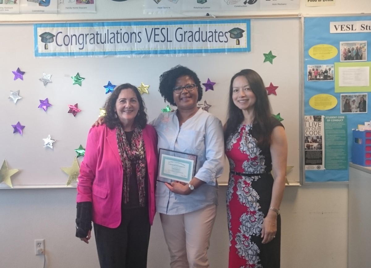 Inara Da Rocha Simplicio (middle) to become US Citizen with support of Free ESL  and Citizenship classes at San Diego Continuing Education