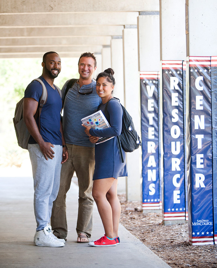  Student veterans at San Diego Mesa College’s Veterans Resource Center. The district serves nearly 14,000 veterans, active-duty military and military dependents enrolled at its three colleges and San Diego Continuing Education. 