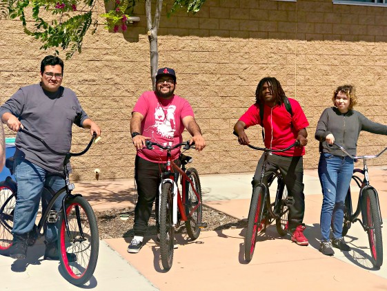 students riding bikes